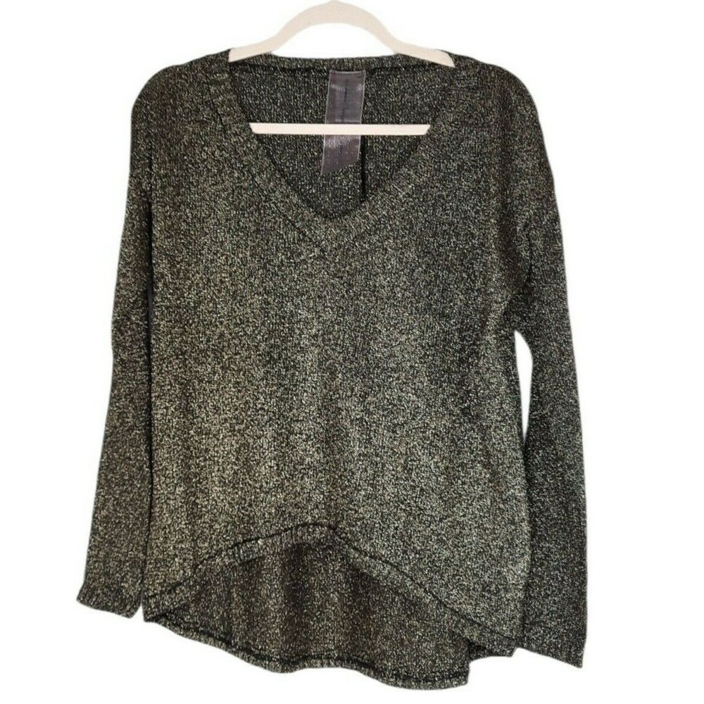MOON COLLECTION Womens V-Neck Tunic Sweater Gold Glitter Long Sleeves size M NWT